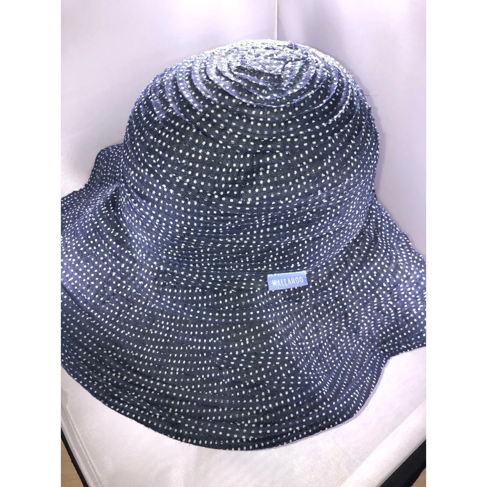 Wallaroo Hat Company Scrunchie Navy Polka Dot Packable Wide Brim Sun Hat Womens